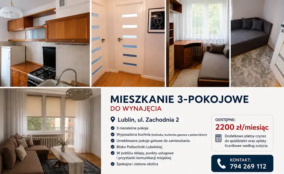Mieszkanie 3-pokojowe z balkonem w Lublinie ul Zachodnia 2