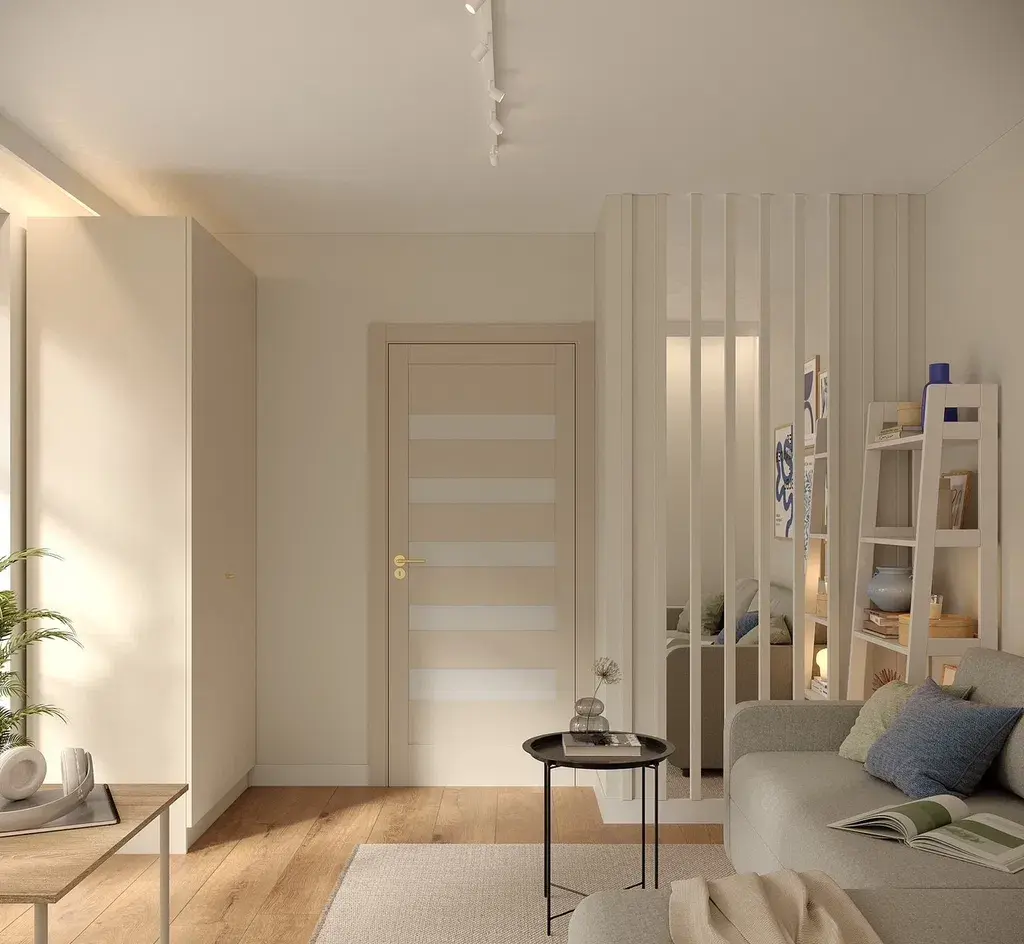 Pokój w stylu skandynawskim z balkonem - zdjęcie 4