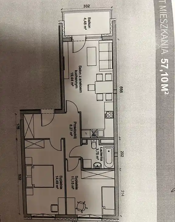 3-pokojowe mieszkanie 57 m² z balkonem we Wrocławiu - zdjęcie 9